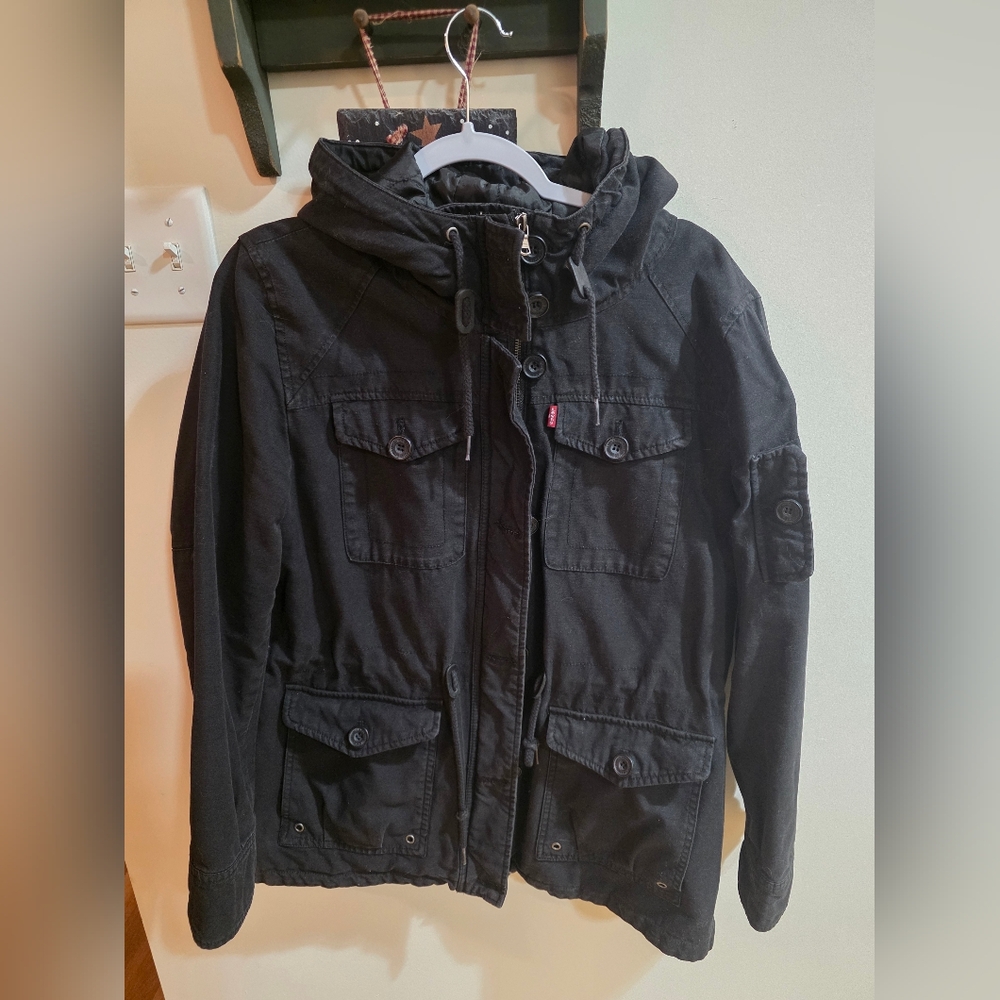 Levi Black Hooded Military Jacket